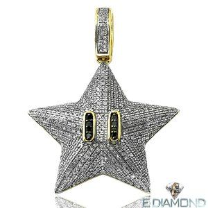10 K Solid Gold .80 Carat Natural Diamond Mario Brothers Star Pendant Cartoon